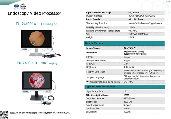 TU-24LSD1A 4K 24 Zoll 4K medizinische Endoskopkamera mit 8h Batterie IPX8